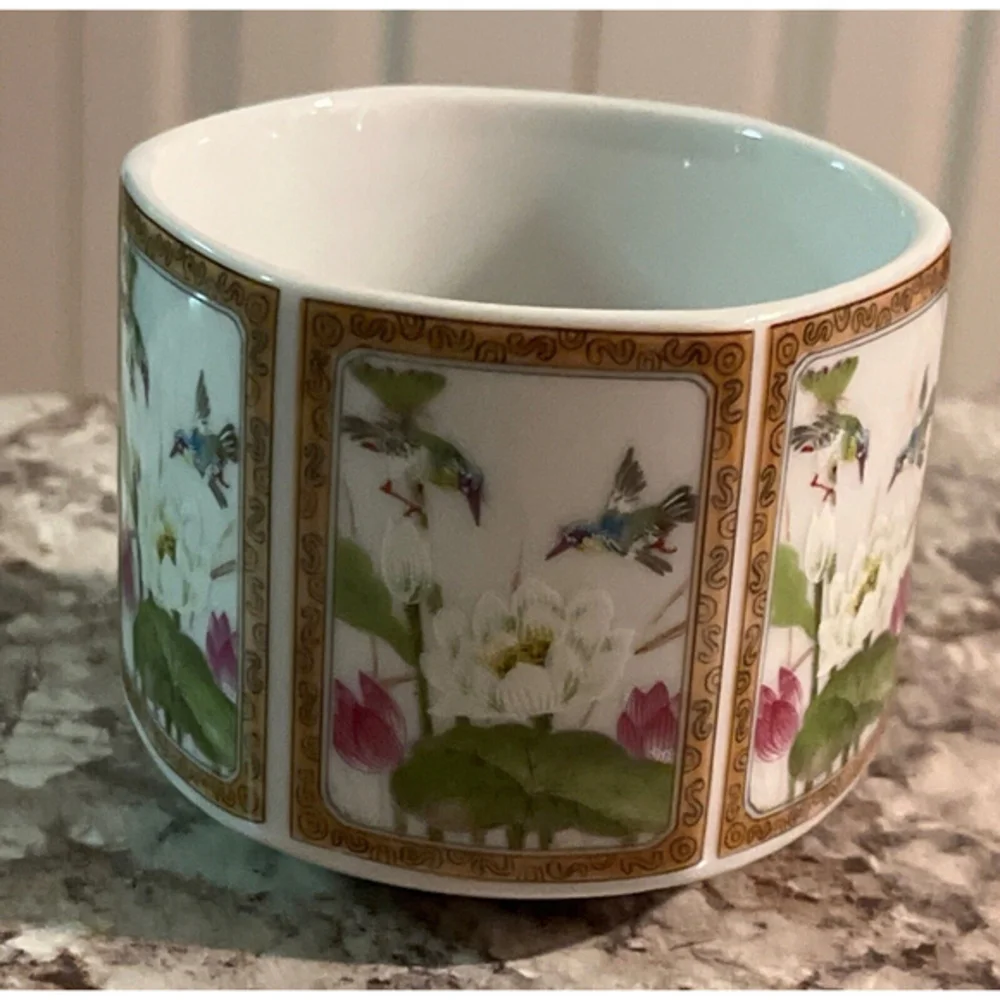 Toyo Ming Lotus Japan Porcelain Floral Bird Tea Cup Bowl 2.5